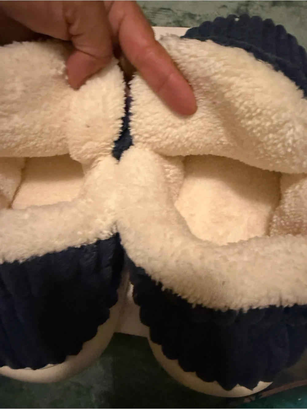 Plush Navy Blue Corduroy Slide Slippers